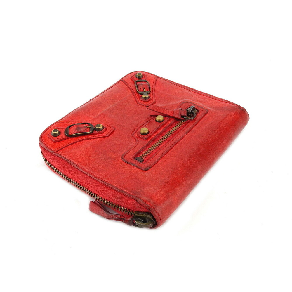 Balenciaga Bifold Wallet Round Zipper Red Leather - Picture 3 of 9